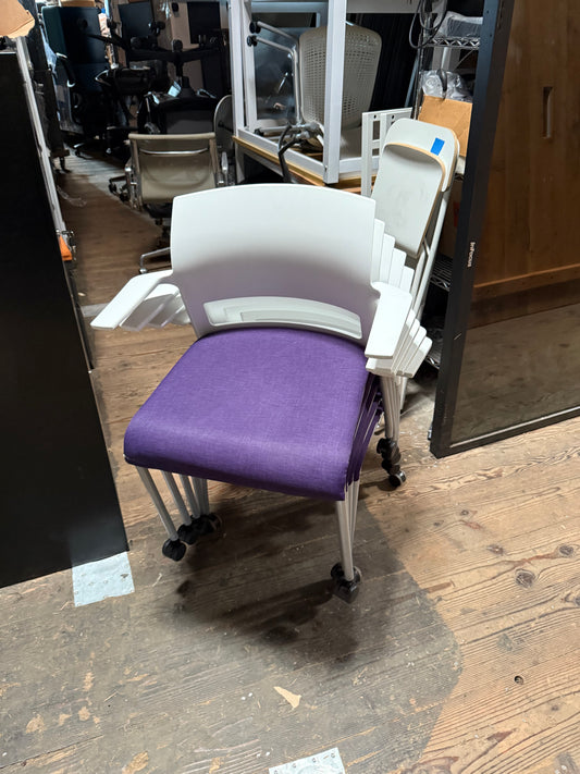 Steelcase rolling stacking chairs purple and white