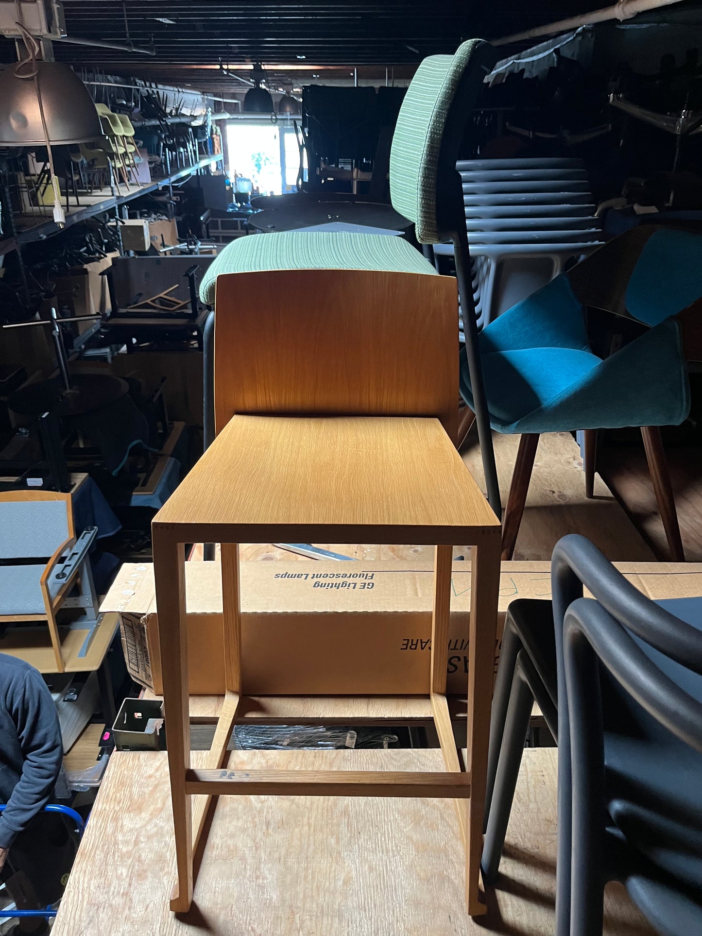 High back wood stacking counter height stools