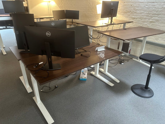 Fully brand electric sit stand desks 60x30 espresso tops with white frame