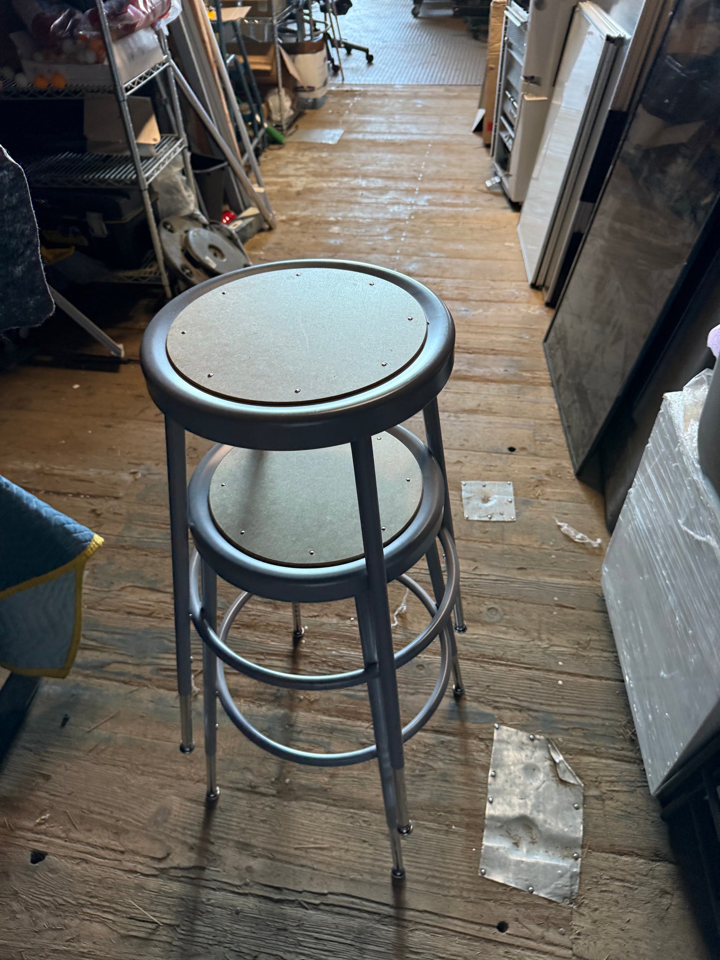 Stacking metal gray stools