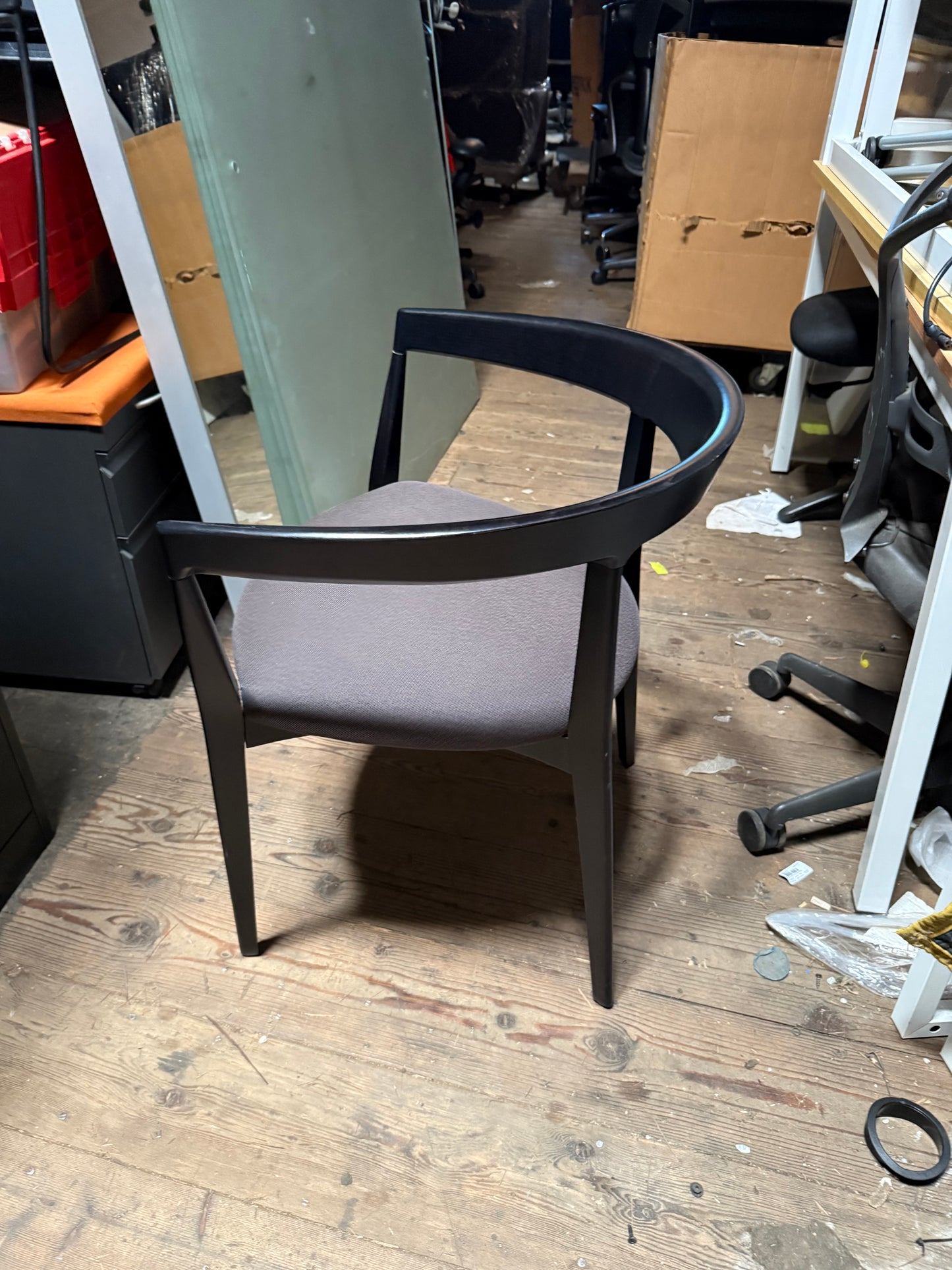 Black side chairs with upholstered cushion