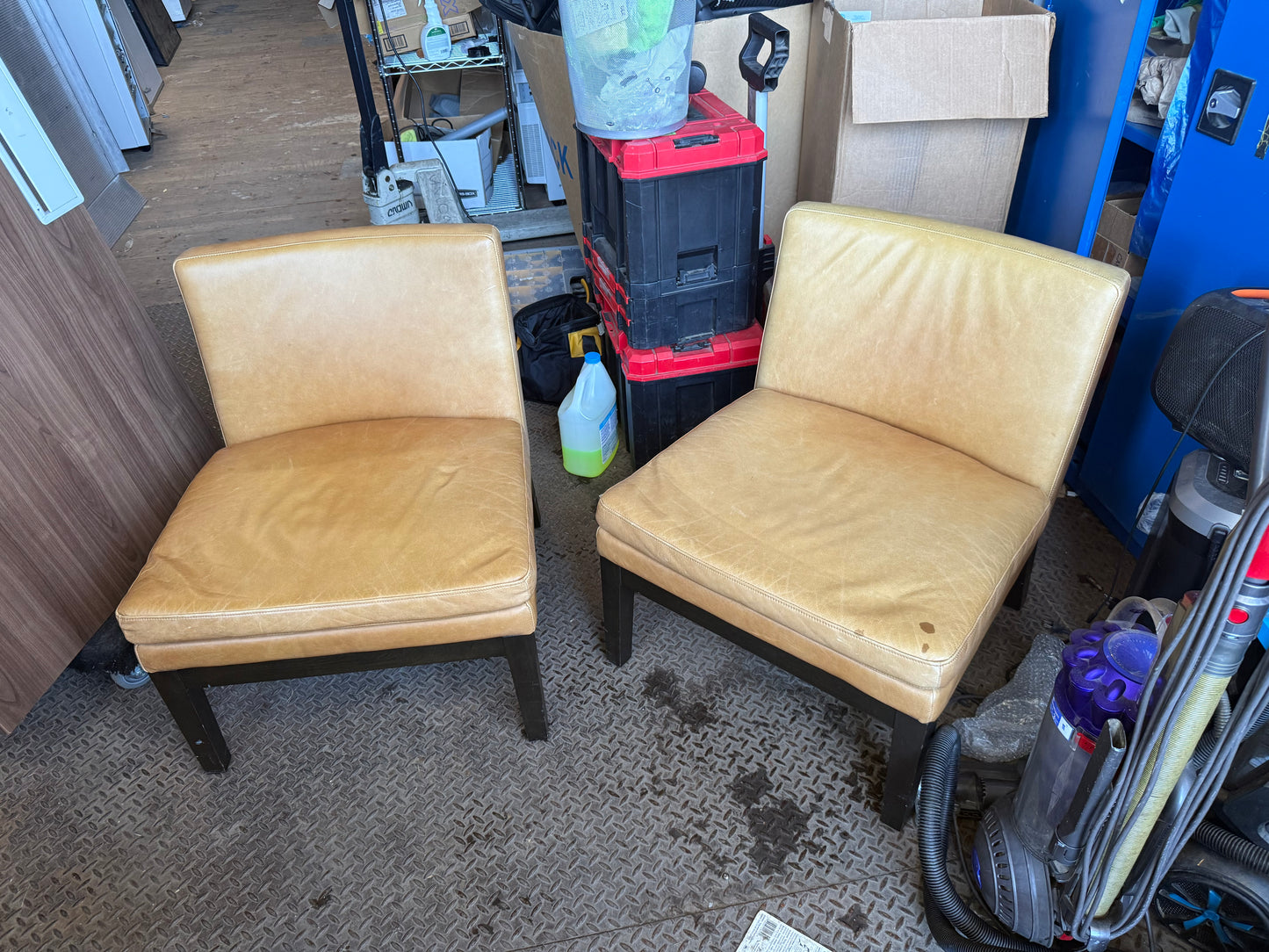 West elm brown leather side chairs