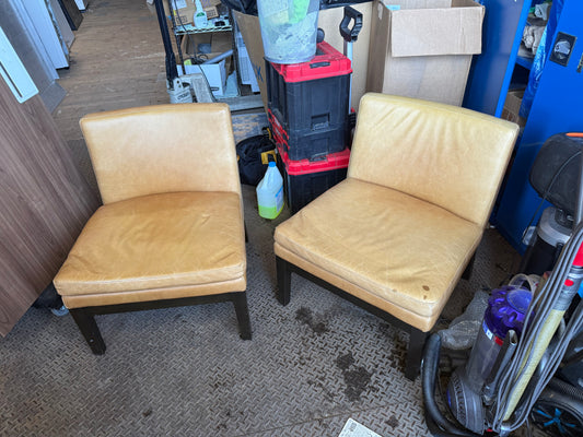 West elm brown leather side chairs