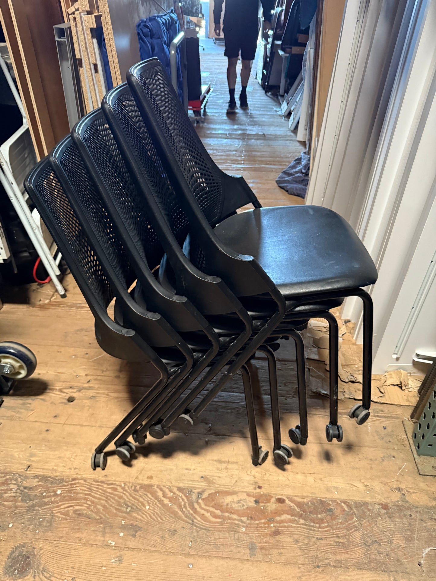 Herman miller sayl stacking chairs with wheels leather seat