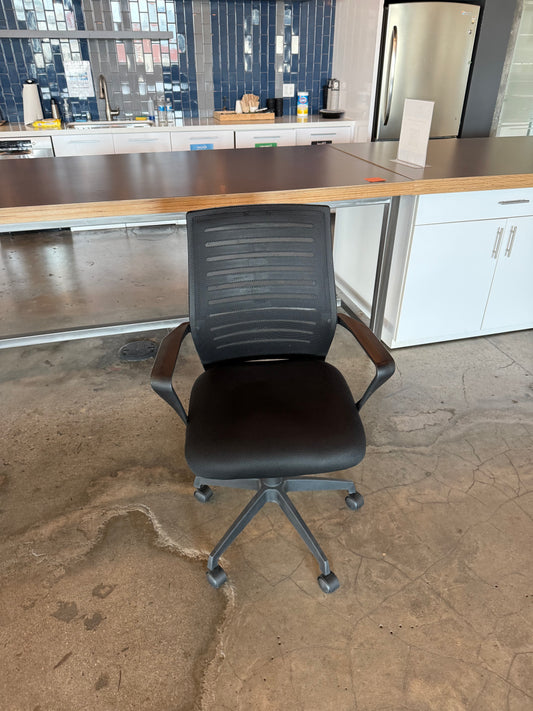 Black mesh chairs fixed arms