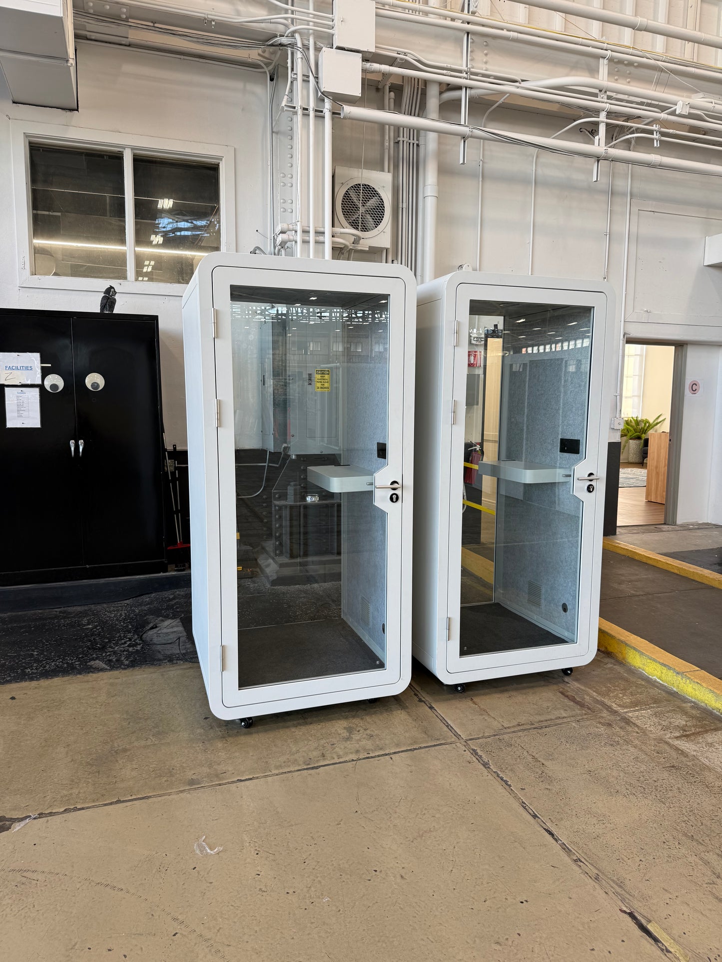 Single pod phone booths with wheels