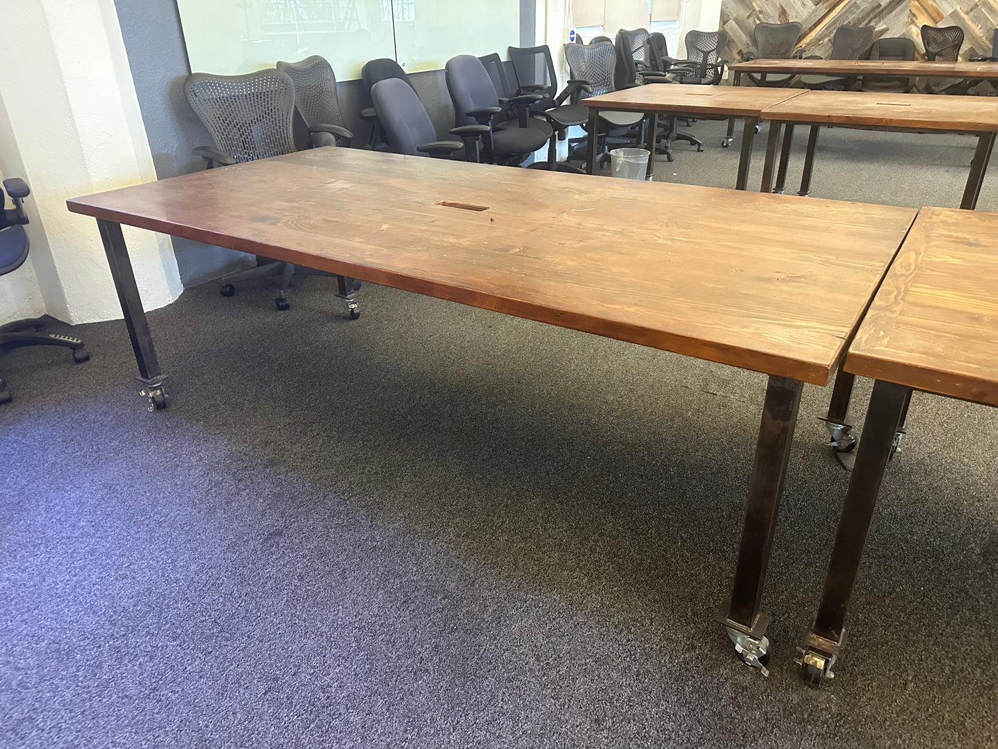 Rolling wood and steel tables -92x46