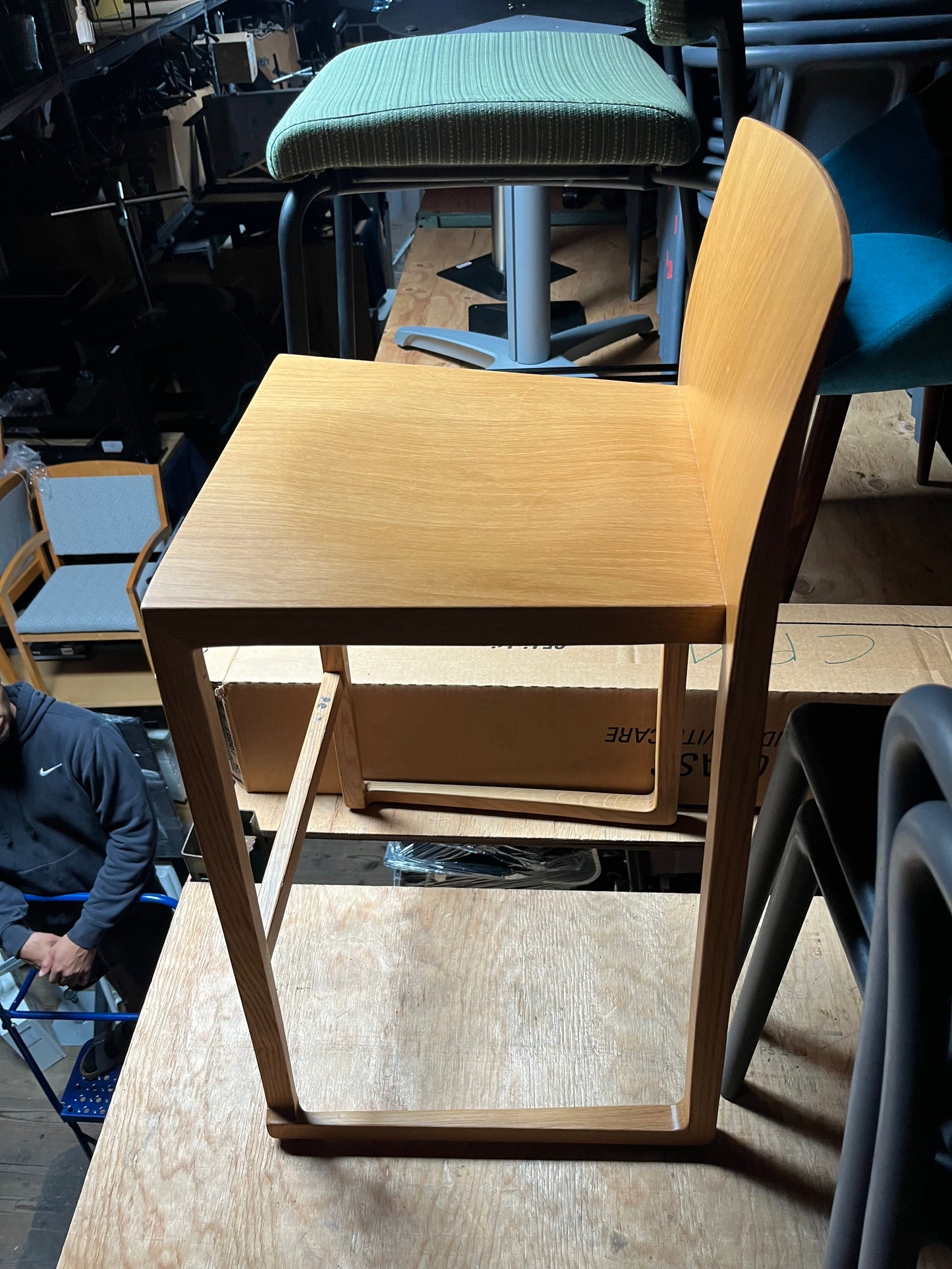 High back wood stacking counter height stools