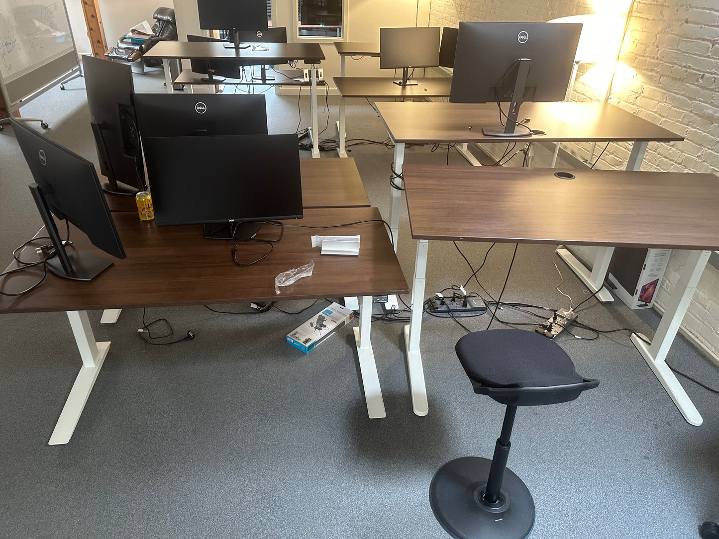 Fully brand electric sit stand desks 60x30 espresso tops with white frame