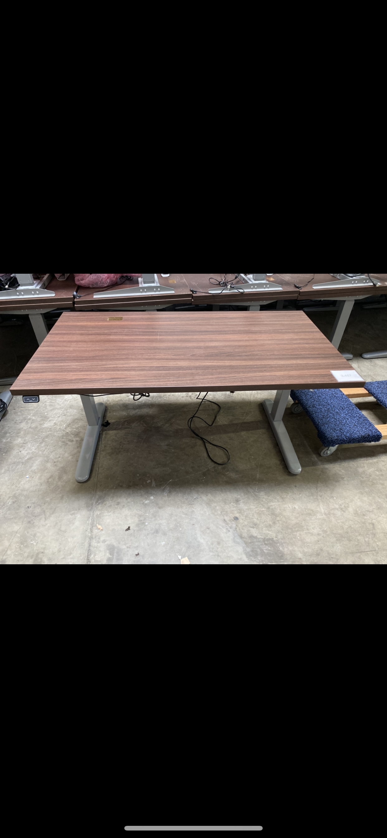 Fully brand electric sit stand desks gray frame dark wood top