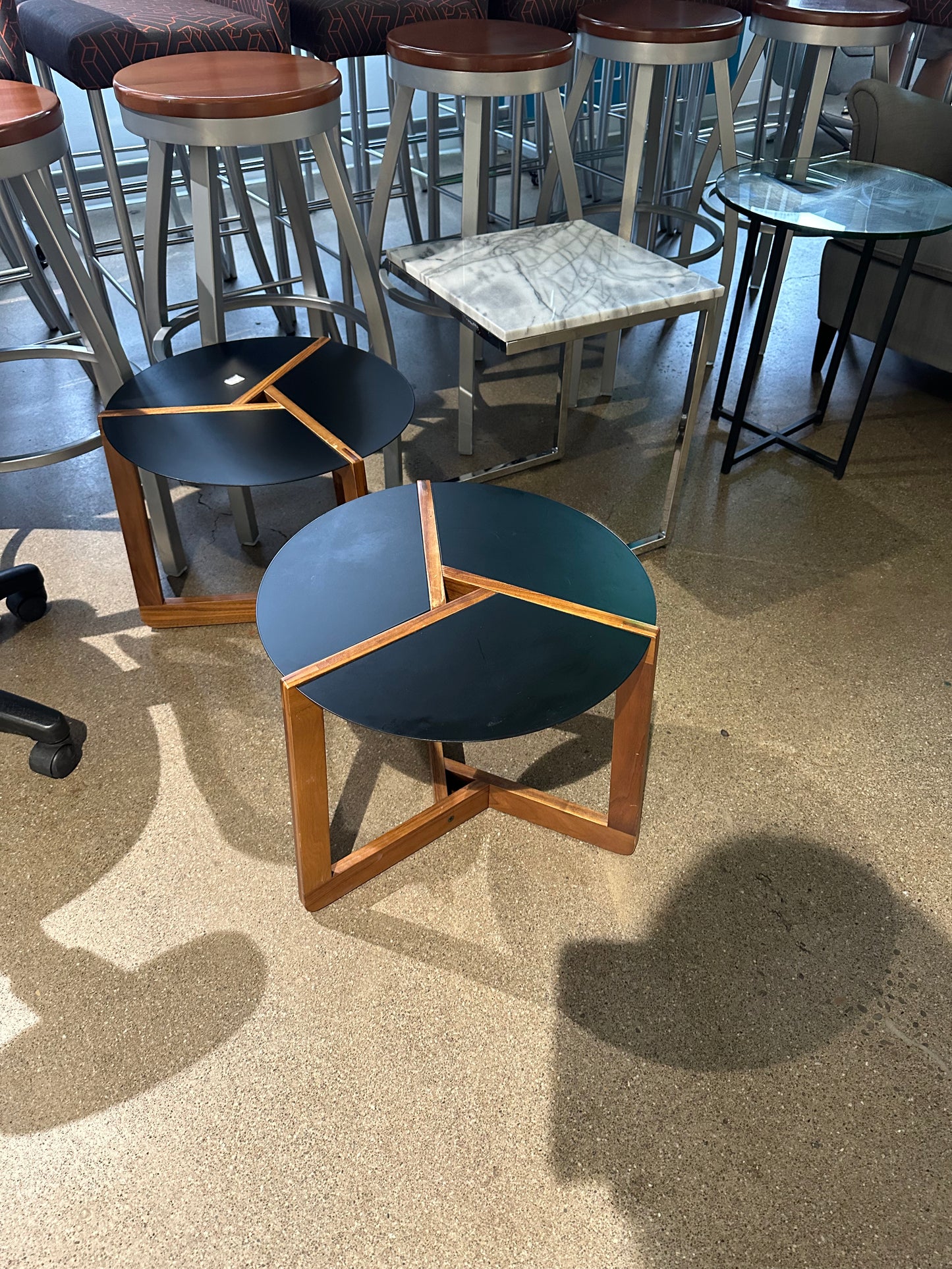 Black and wood small accent side tables