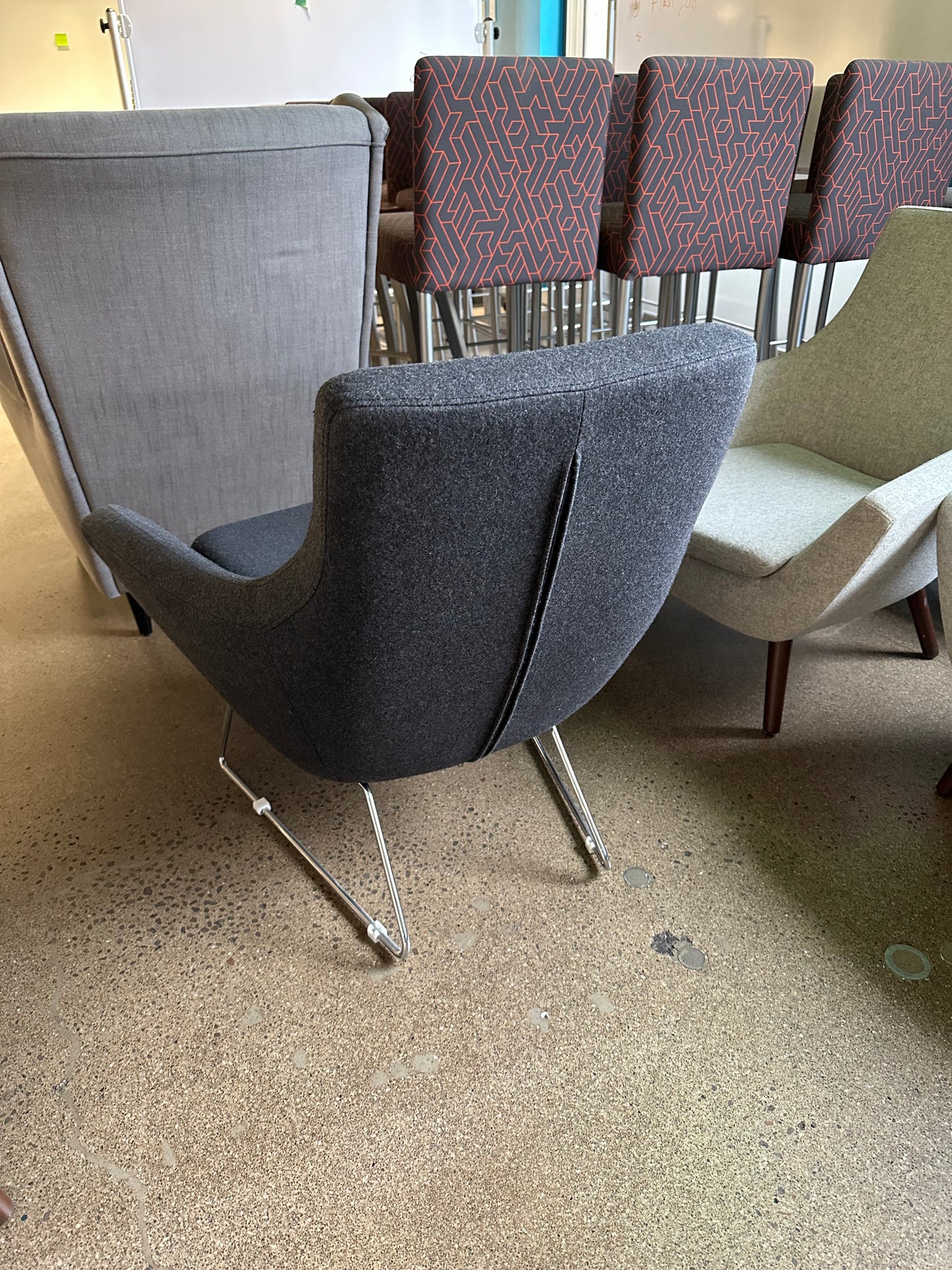 Soho concepts Dark gray mid back lounge chairs with chrome legs