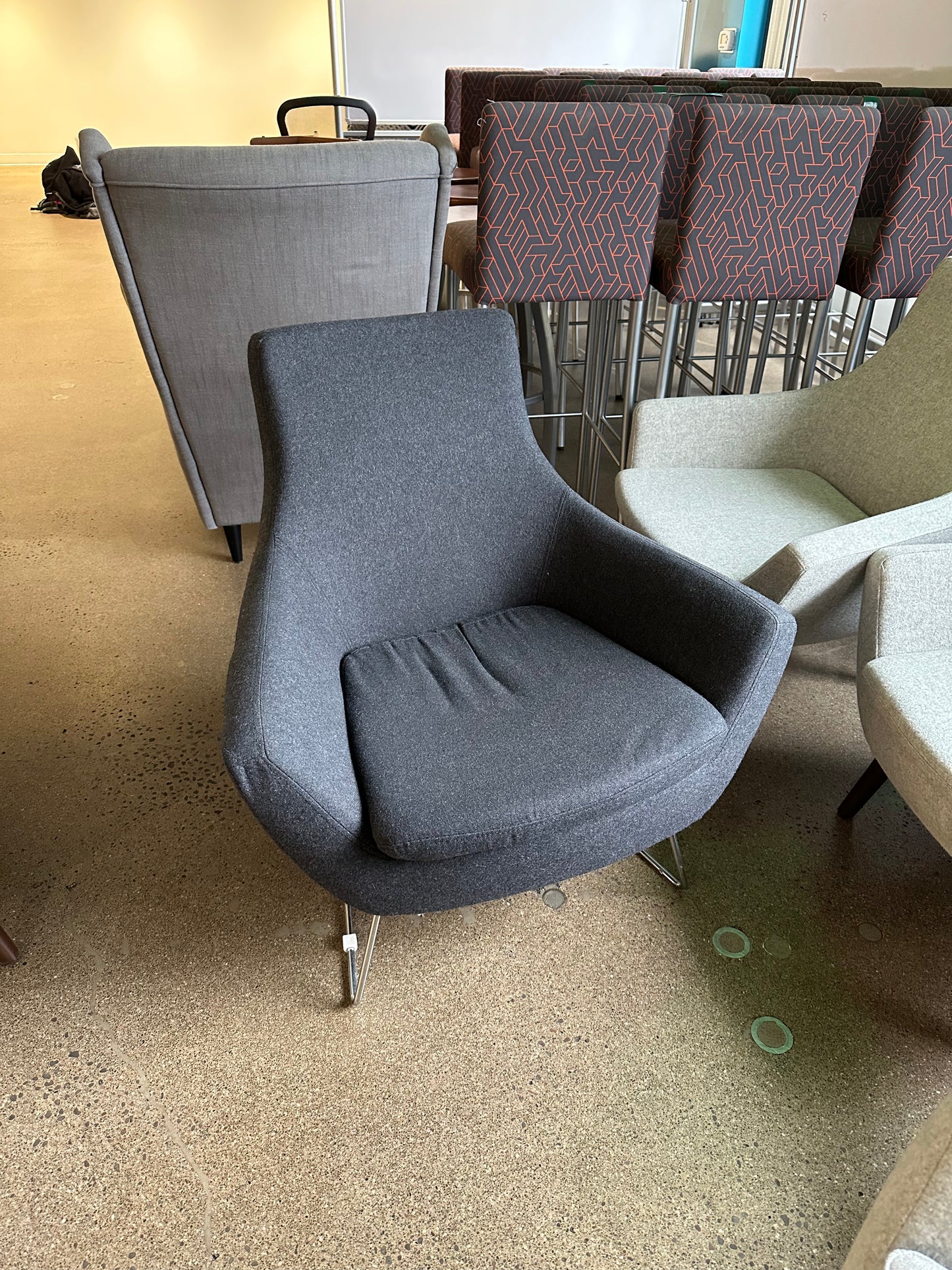 Soho concepts Dark gray mid back lounge chairs with chrome legs