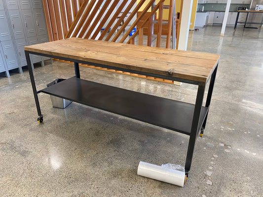 Reclaimed wood counter height rolling table