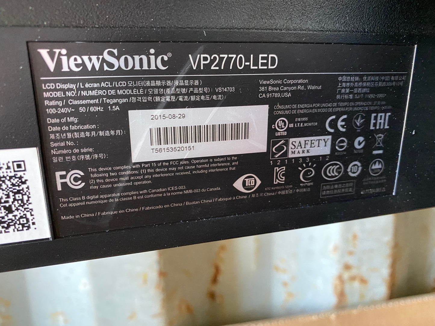 Viewsonic 27” computer monitors (model vp2770-led)